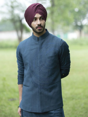 Jatin Malik - Teal Blue Nehru jacket - Image 3