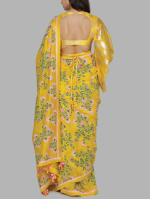HOUSE OF MASABA - YELLOW FLORAL BLOOM SARI - Image 3