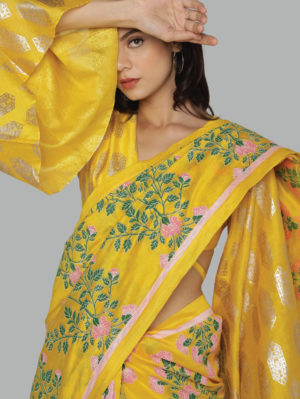 HOUSE OF MASABA - YELLOW FLORAL BLOOM SARI - Image 5