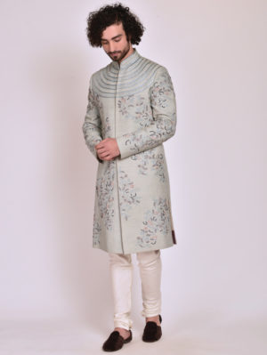 Jatin Malik - Ice Blue Contemporary Sherwani - Image 5