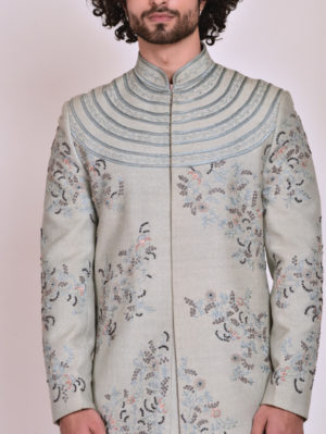 Jatin Malik - Ice Blue Contemporary Sherwani - Image 6