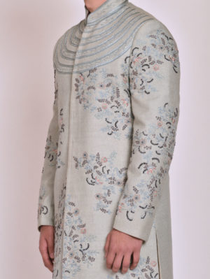 Jatin Malik - Ice Blue Contemporary Sherwani - Image 2