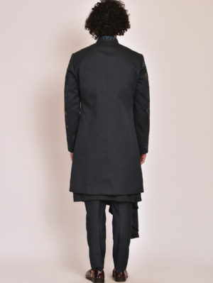 Jatin Malik - Midnight blue Handpaint  Achkan - Image 3