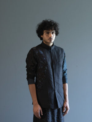 Jatin Malik - Midnight blue Handpaint  Achkan - Image 4