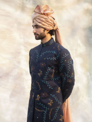Jatin Malik - Midnight blue Handpaint  Achkan - Image 5