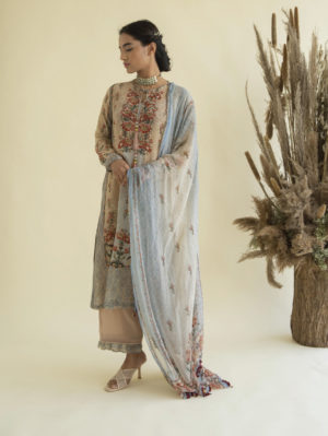Kalista - Vintage Floral Suit Dupatta Set with straight pants - Image 4