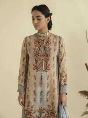 Kalista - Vintage Floral Suit Dupatta Set with straight pants - Image 2