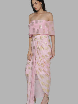 HOUSE OF MASABA - LIGHT PINK COMB TOP AND DHOTI SKIRT - Image 2