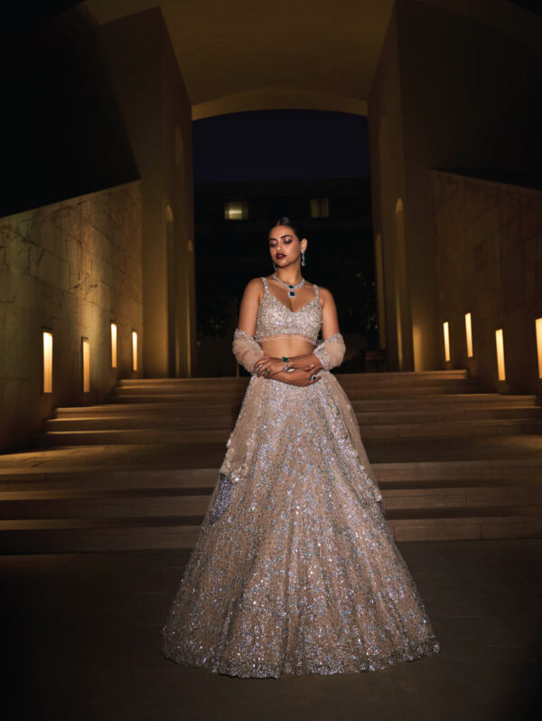 Seema Gujral - Champagne Sequin Lehenga Set