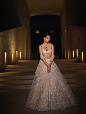Seema Gujral - Champagne Sequin Lehenga Set - Image 3