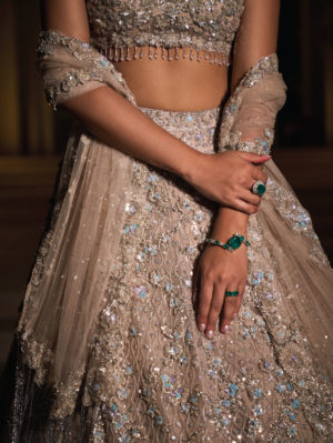 Seema Gujral - Champagne Sequin Lehenga Set - Image 4