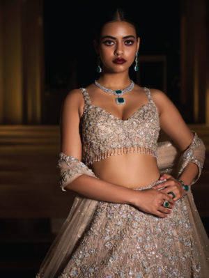 Seema Gujral - Champagne Sequin Lehenga Set - Image 5