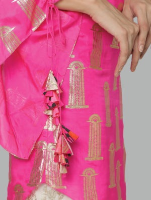 HOUSE OF MASABA - HOT PINK BLOOMING PILLAR ONE SHOULDER TUNIC  SET - Image 6