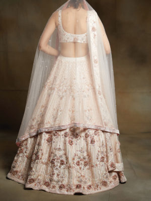 Pink Peacock Couture - Cream embroidered bridal lehenga with 2 dupattas - Image 3