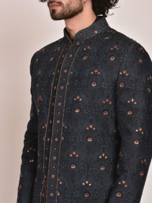 Jatin Malik - Midnight Blue Sherwani - Image 2