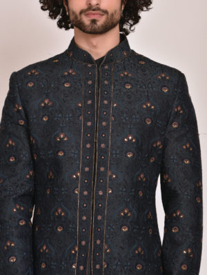 Jatin Malik - Midnight Blue Sherwani - Image 3