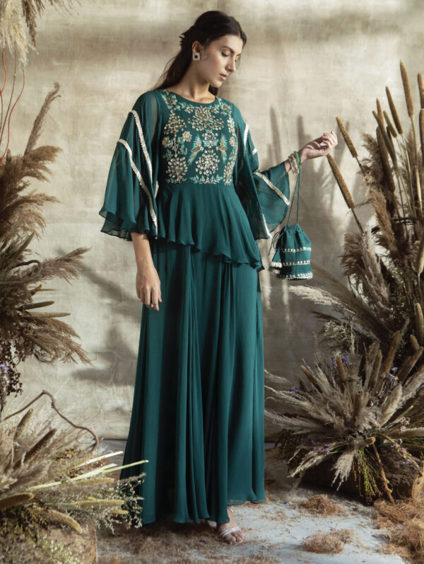 Rachit Khanna - Bottle Green Peplum Set