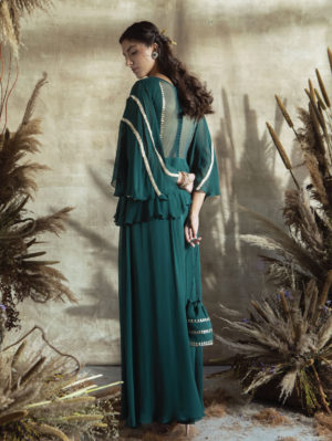 Rachit Khanna - Bottle Green Peplum Set - Image 2