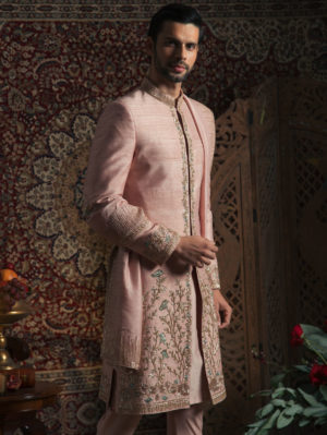 Rachit Khanna - Powder Pink Nilofer Sherwani Set - Image 2