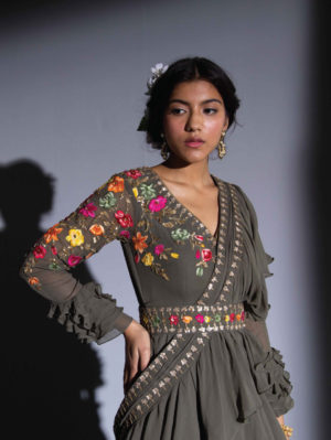 Rachit Khanna - Olive Green Saree - Image 3