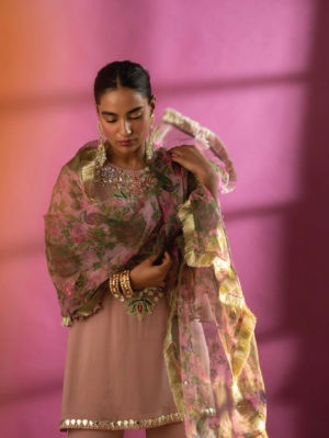 Rachit Khanna - Dark Rose Gold Garara Set - Image 2