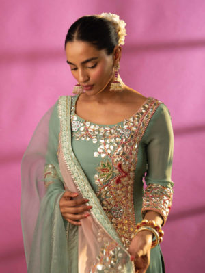 Rachit Khanna - Teal Blue Sharara Set - Image 3