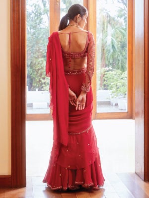 Sanya Gulati - Fuchsia Pre-Stitched Ruffle Saree with Blouse - Image 4