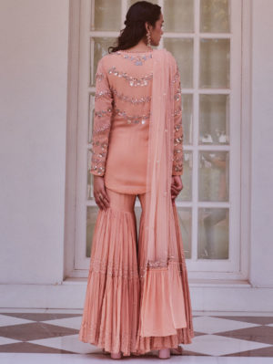 Sanya Gulati - Rose Gold Kurta and Tiered Sharara With Dupatta - Image 3