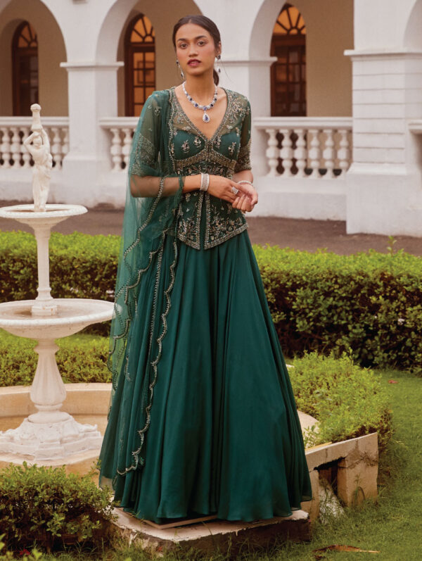Sanya Gulati - Teal Green Peplum with Lehenga and Dupatta