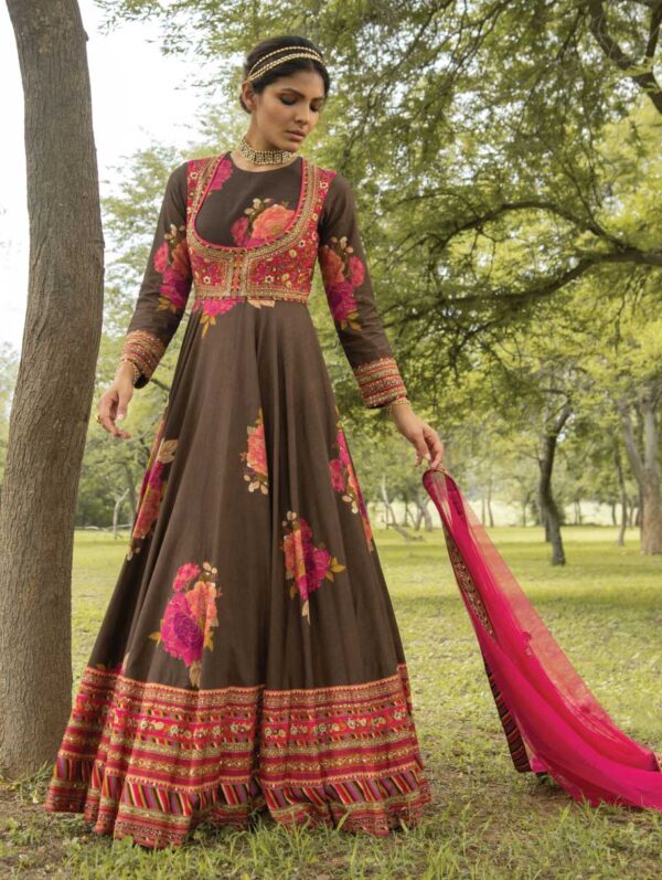 Kalista - Brown Floral Inayat Anarkali Set
