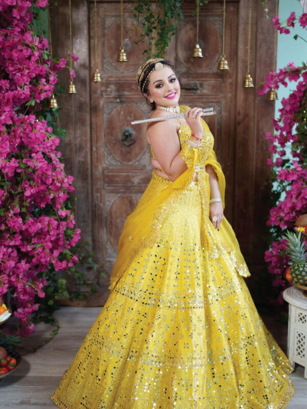 Seema Gujral - Yellow Mirror Work Lehenga