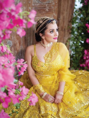 Seema Gujral - Yellow Mirror Work Lehenga - Image 3