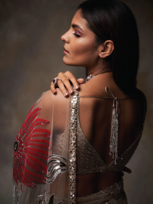 Seema Gujral - Nude Tulle Saree - Image 4