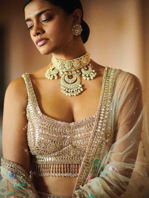 Seema Gujral - Three Dimensional Pastel Floral Lehenga Set - Image 3