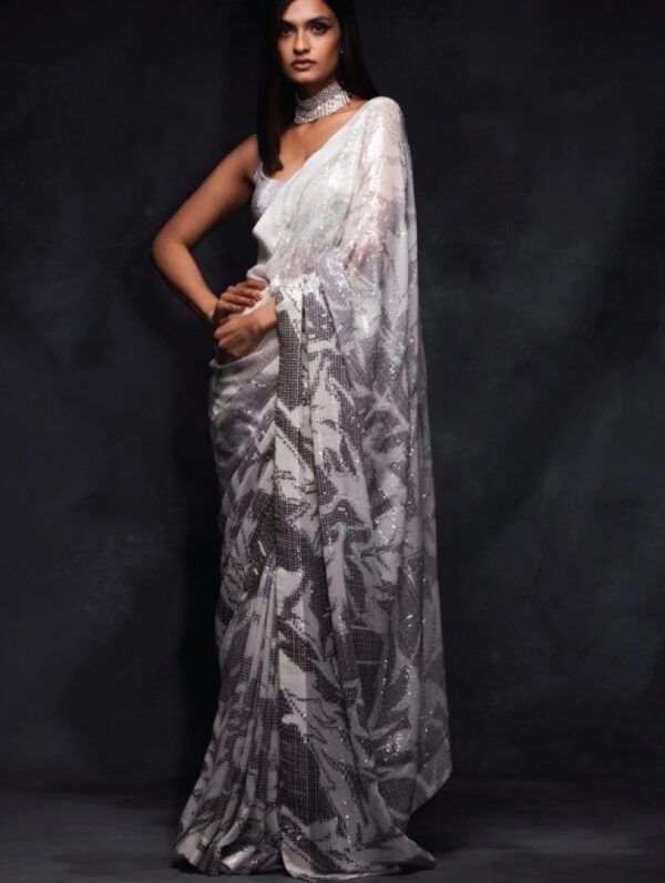 Seema Gujral - Grey & White Saree