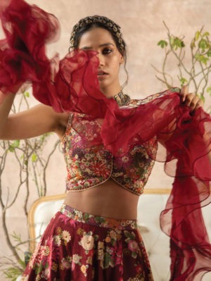 Kalista - Burgundy Gulbaag Lehenga Set - Image 4