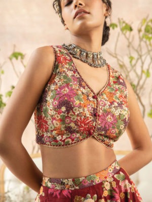 Kalista - Burgundy Gulbaag Lehenga Set - Image 2