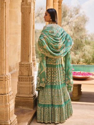 Seema Gujral - Sea Green Anarkali Set - Image 3