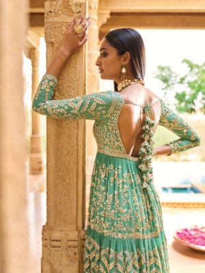 Seema Gujral - Sea Green Anarkali Set - Image 2