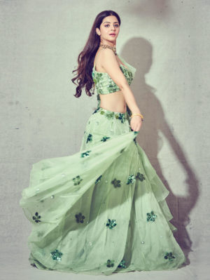 SILKY BINDRA - GREEN EMBROIDERED LEHENGA SET - Image 3