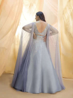PINK PEACOCK COUTURE – Lilac Blue drape lehenga - Image 2