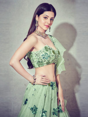 SILKY BINDRA - GREEN EMBROIDERED LEHENGA SET - Image 2