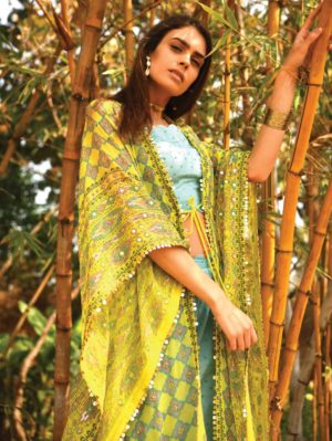 SURBHI GUPTA - LIME YELLOW KAFTAN SET - Image 3