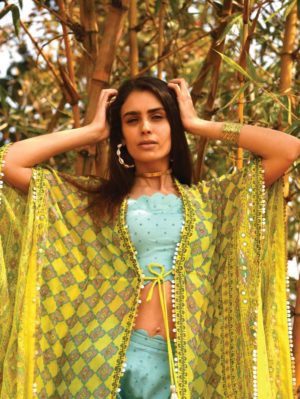 SURBHI GUPTA - LIME YELLOW KAFTAN SET - Image 4