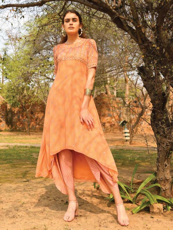 SURBHI GUPTA – CORAL ASSYMETRIC KURTA SET