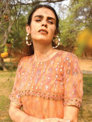 SURBHI GUPTA – CORAL ASSYMETRIC KURTA SET - Image 3