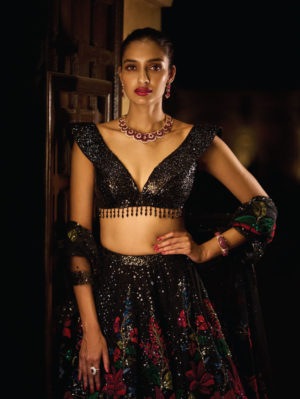 SEEMA GUJRAL – Black Multi-Coloured Lehenga Set - Image 2