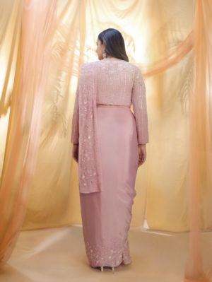 PINK PEACOCK COUTURE – Rose gold saree - Image 3