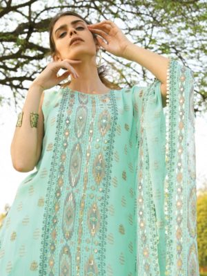 SURBHI GUPTA – BLUE ONE SHOULDER KAFTAN SET - Image 2