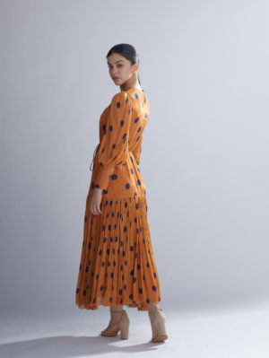 KOAI – ORANGE AND BLUE POLKA LONG DRESS - Image 2